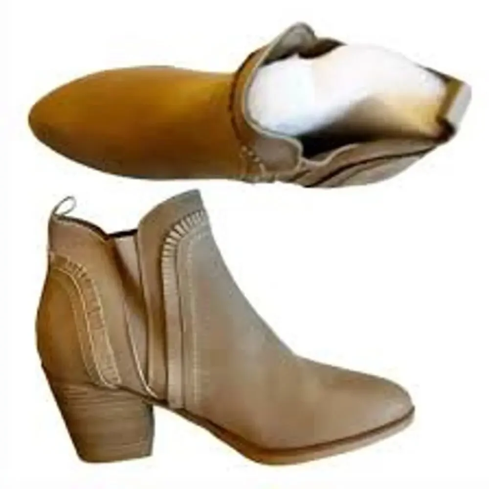 Tan MIA Carrol Ruffle Boot Western Boho Heel Ankle Bootie Fringe